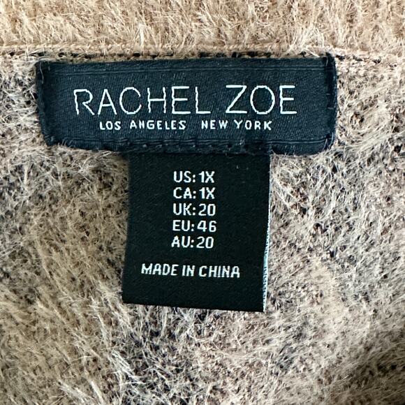 Rachel Zoe Fuzzy Sweater Womens 1X Brown Leopard Print V-Neck Cozy Maximalist - Picture 4 of 5